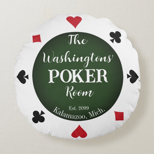 Klassiska spelkort Pokerrumskast Rund Kudde (Framsidan)
