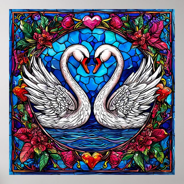 Klassiska svanar bröllop kärlek enhet 🦢💍🌿✨ poster (Framsidan)