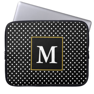 Klassiska svarta och vita prickar Mönster Monogram Laptop Fodral