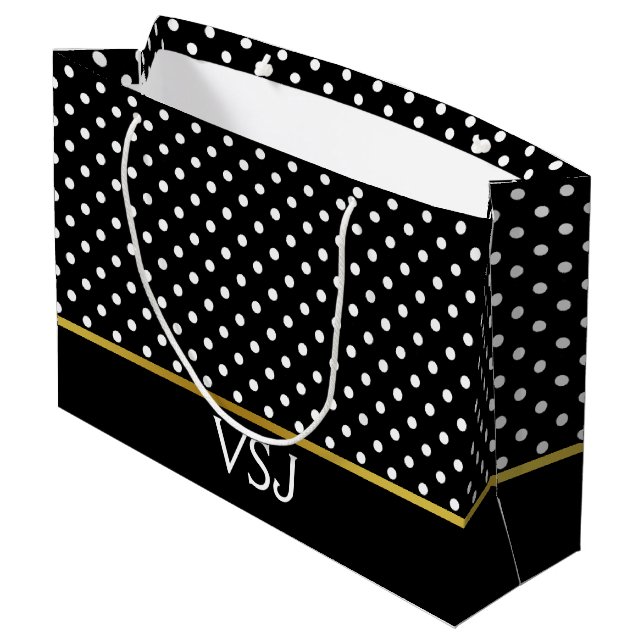 Klassiska svarta och vita prickar och monogram (Baksidan Vinklad)