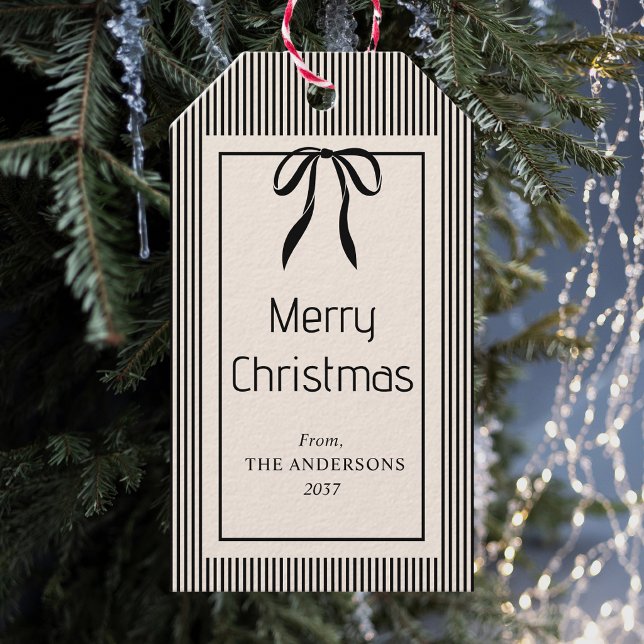 Klassiska svarta randiga jul presentetikett (Skapare uppladdad)