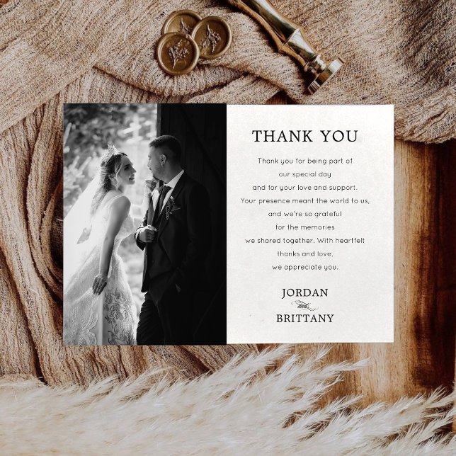 Klassiska svartvita bröllopsfototackkort tack kort (Classic Monochrome Wedding Photo Thank You Cards)