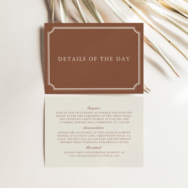Klassiska Terracotta- och Ecru-bröllopsdetaljer Tilläggskort (Classic Terracotta & Ecru Wedding Details Enclosure Card)