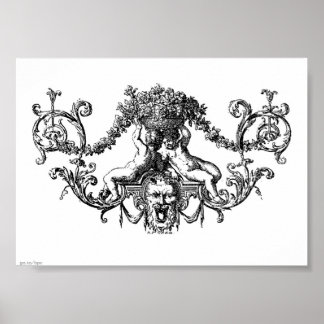 Klassiska två Cherubs med Ivy och Flowers Poster