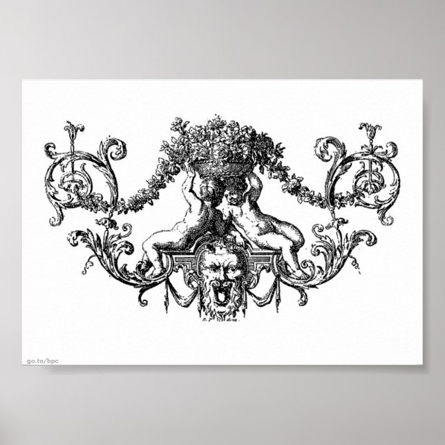 Klassiska två Cherubs med Ivy och Flowers Poster (Framsidan)