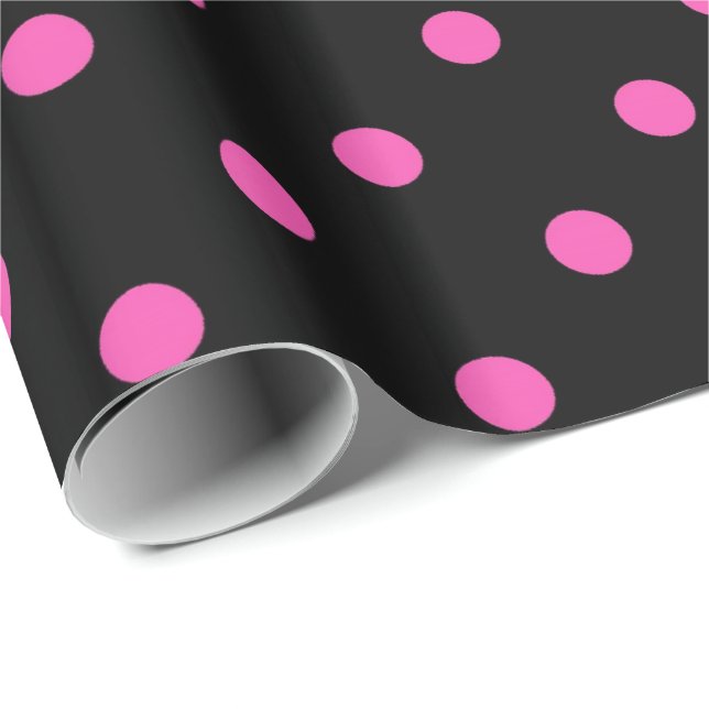 Klassiska, vackra, eleganta rosa och svarta pricka presentpapper (Rullad Hörn)