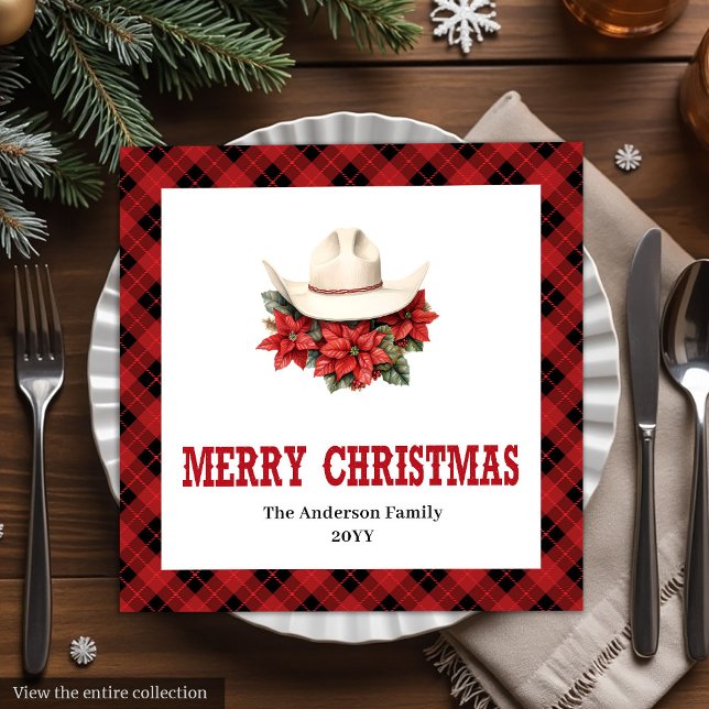 Klassiska västerländska röda svarta julservetter pappersservett (Classic Western Red Black Christmas Napkins)