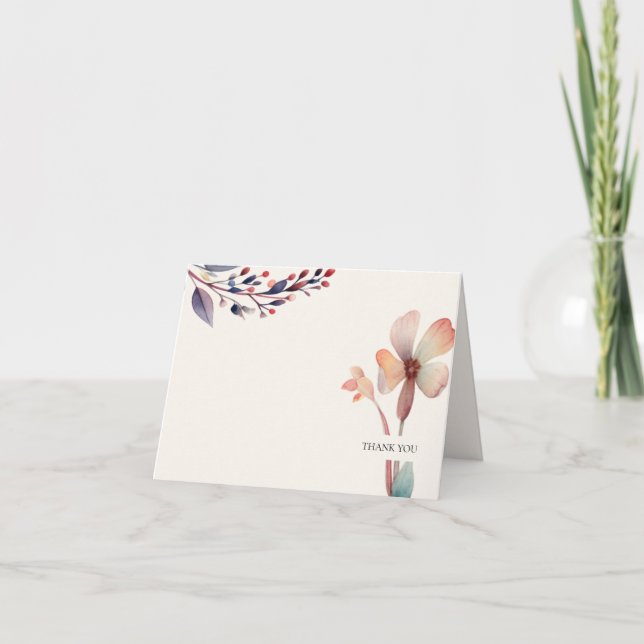 Klassiska vattenfärg blå blad Blommig Tack Kort (Framsida)