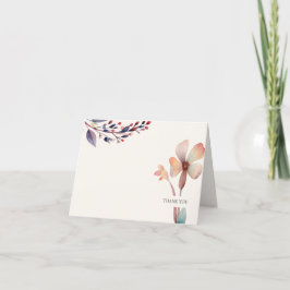 Klassiska vattenfärg blå blad Blommor Tack Kort