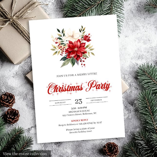Klassiska vattenfärg julblommor utskrivbara  inbjudningar (Classic Watercolor Christmas Flowers Printable Invitation)