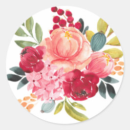 Klassiska vattenfärgsblommor | Blommigt Sticker Runt Klistermärke