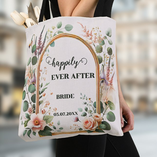Klassiska vattenfärgsblommor Elegant bröllop Tygkasse (Elegant wedding tote bag featuring watercolor flowers on a classic gold frame - bride - bride to be)