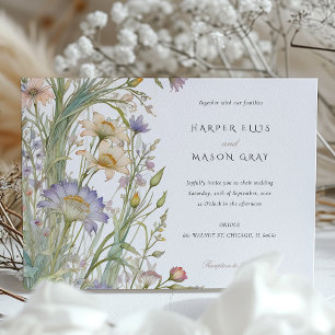 Klassiska vilda blommor Elegant pastellbröllopsinb Inbjudningar
