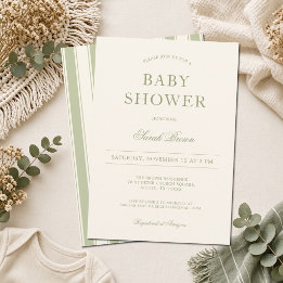 Klassiska vintage gröna ränder baby shower inbjudningar