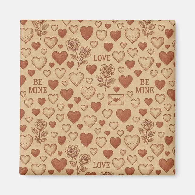 Klassiska, vintage Valentine's Day-mönster Magnet (Framsidan)