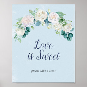 Klassiska vita blommor Blå kärlek är sött tecken Poster