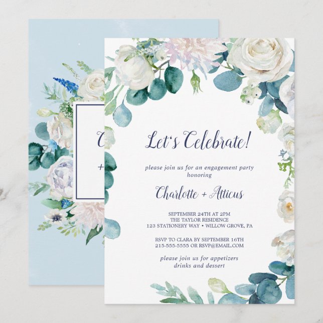 Klassiska vita blommor Låt oss Celebrate Inbjudningar (Fram/baksida)