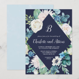 Klassiska vita blommor, marinens Diamond Bröllop Inbjudningar