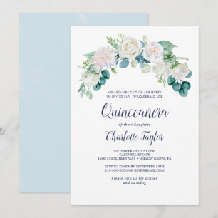 Klassiska vita blommor Quinceañera Inbjudningar