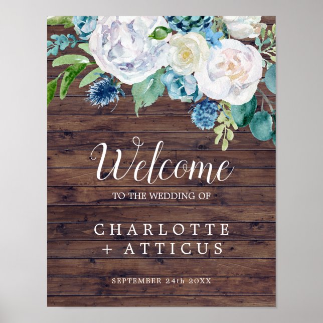 Klassiska vita blommor | Rustic Welcome Bröllop Poster (Framsidan)
