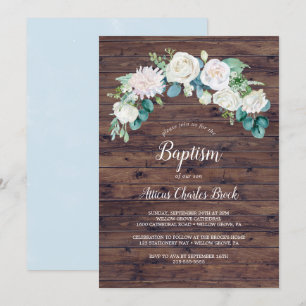 Klassiska vita blommor Rustisk baptism Inbjudningar