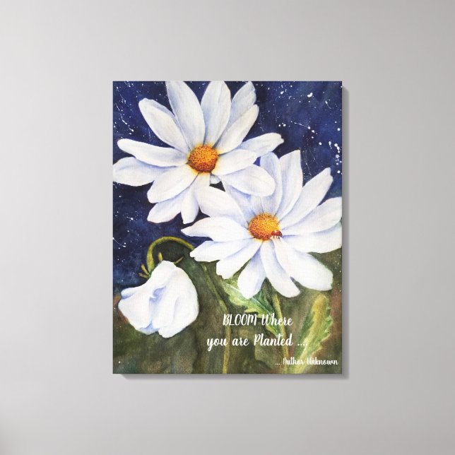 Klassiska vita Daisy i vattenfärger Canvastryck (Framsida)
