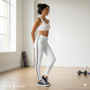 Klassiska vita leggings med svart sidostreck