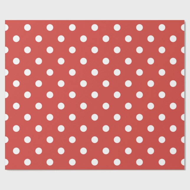 Klassiska vita prickar på röd presentpapper (Platt)