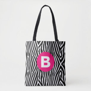 Klassiska zebrarandiga med ljusrosa monogram tygkasse