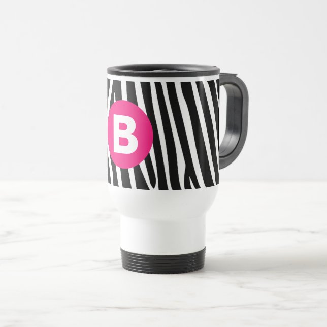 Klassiska zebrarstrecket ljusa rosa monogram resemugg (Framsida höger)