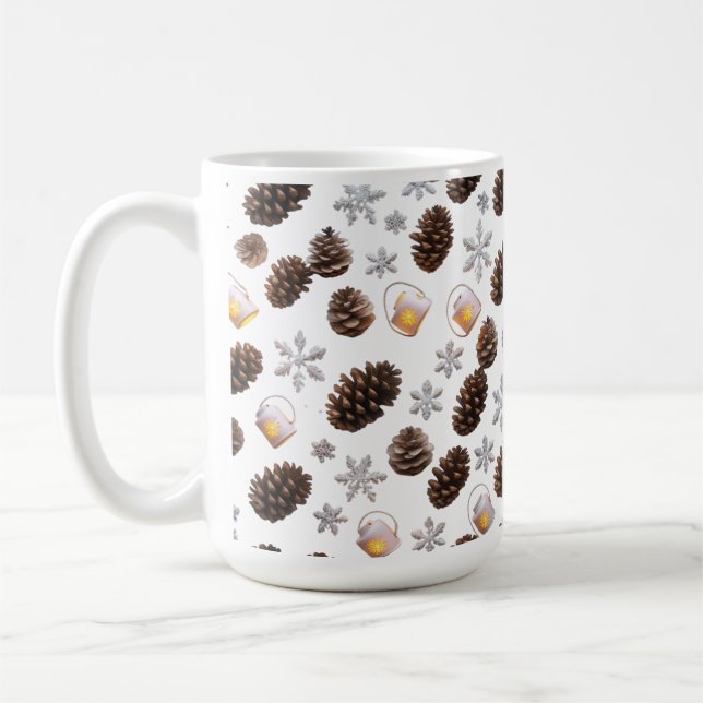 Klassiskt 15 oz Mugg | Pinecone Snowflake Lantern  (Vänster)