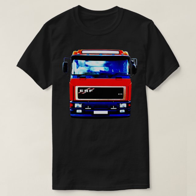 Klassiskt 1990-tal ERF E lastbil högkontraströd T Shirt (Design framsida)