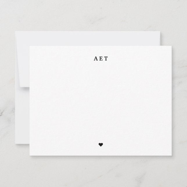 Klassiskt 3 första monogram med lite hjärta anteckningskort (Framsida)