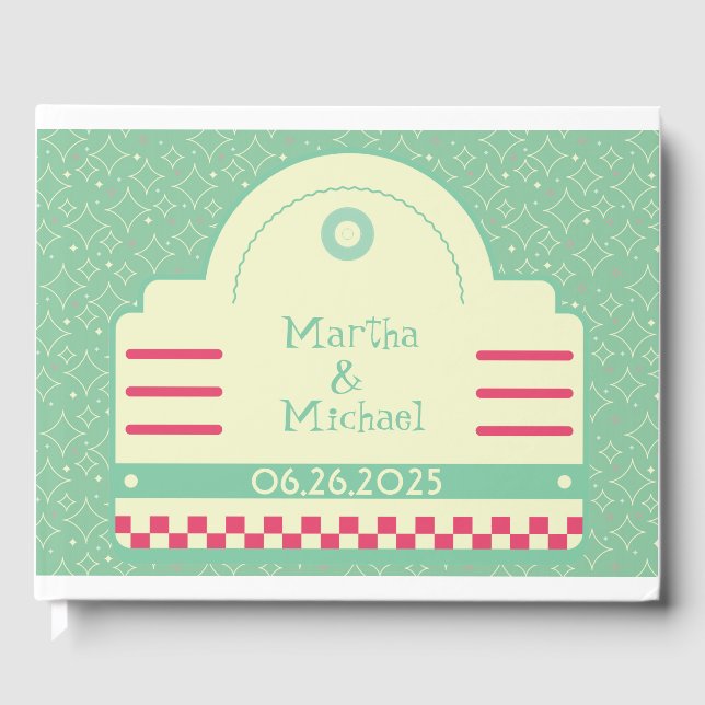 Klassiskt 50-tal Middag Graphic Bröllop Guest Bok (Framsida)