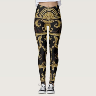 Klassiskt akantusblad svart och guld leggings