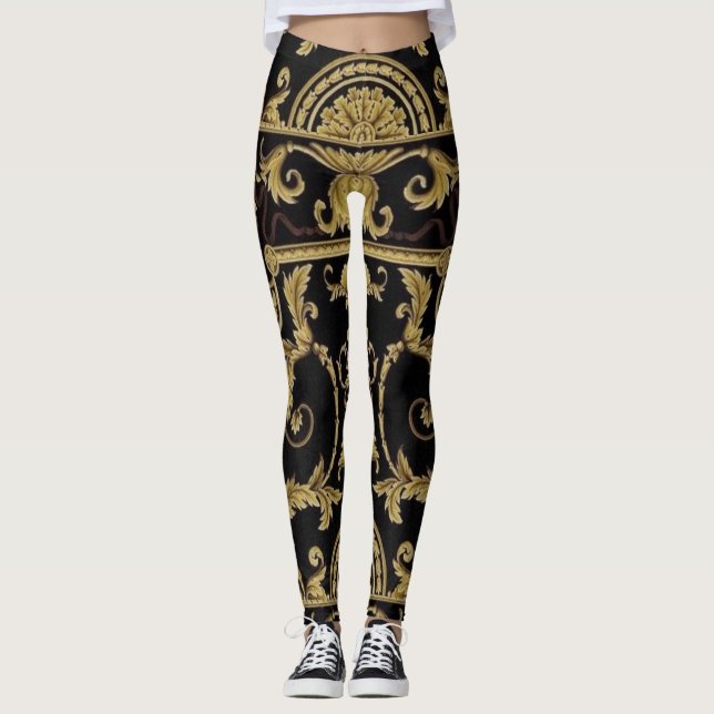 Klassiskt akantusblad svart och guld leggings (Framsida)
