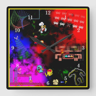 Klassiskt Arcade Junkie-väggslås Fyrkantig Klocka