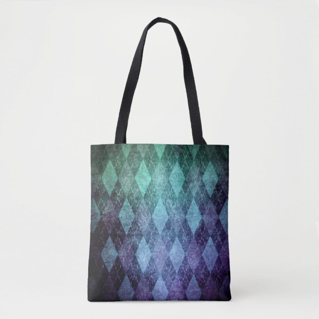 Klassiskt argyle vintage blågrön diamantmönster tygkasse (Framsida)