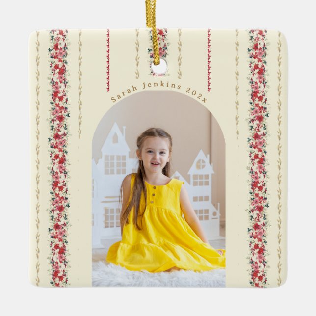 Klassiskt årstidsfoto för botaniskt Keepsaki jul Julgransprydnad Keramik (Framsida)