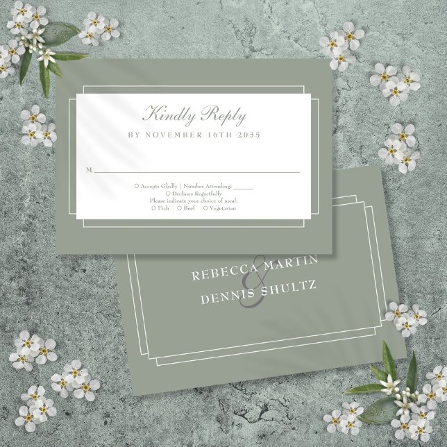 Klassiskt Art Deco-sagegrönt bröllop OSA Kort (Classic Art Deco Sage Green Wedding RSVP Card)