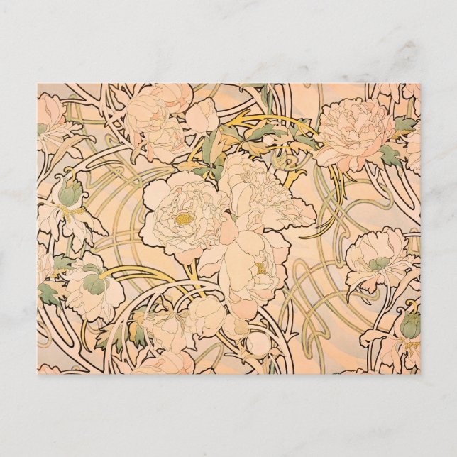 Klassiskt Art Nouveau Päonitr contentionmönster av Vykort (Framsida)
