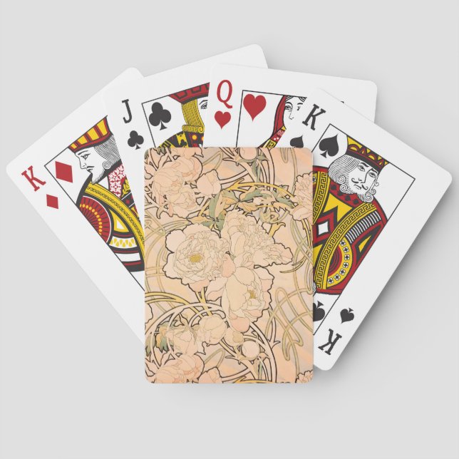 Klassiskt Art Nouveau Päonträdgårdsmönster av Much Casinokort (Baksidan)