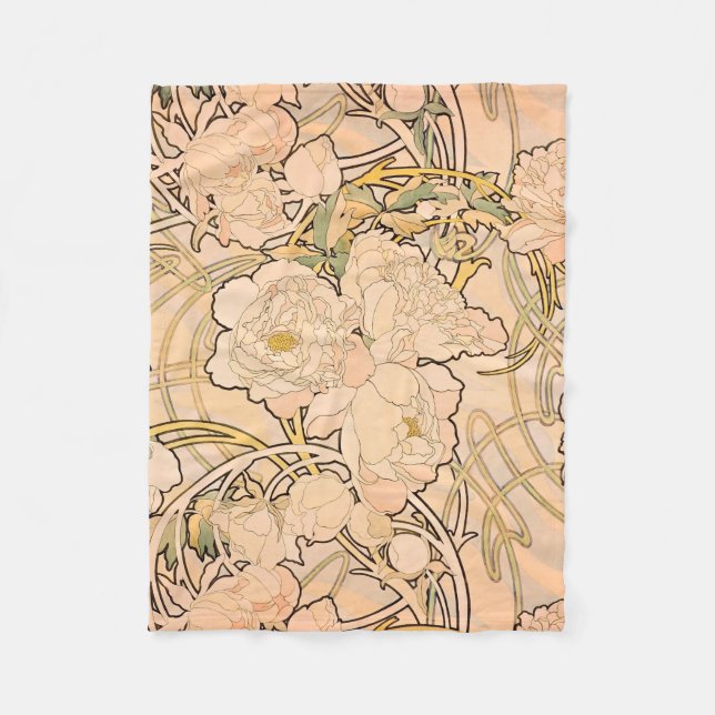 Klassiskt Art Nouveau-päonträdgårdsmönster av Much Fleecefilt (Framsidan)