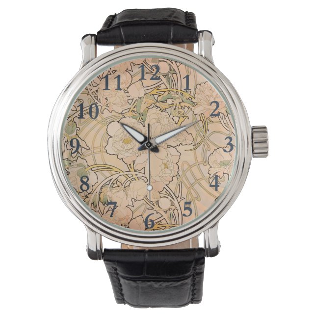 Klassiskt Art Nouveau-pionträdgårdsmönster av Much Armbandsur (Framsida)