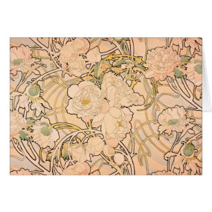 Klassiskt Art Nouveau-pionträdgårdsmönster av Much Hälsningskort