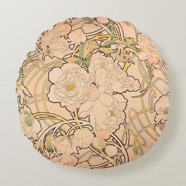 Klassiskt Art Nouveau-pionträdgårdsmönster av Much Rund Kudde (Framsidan)