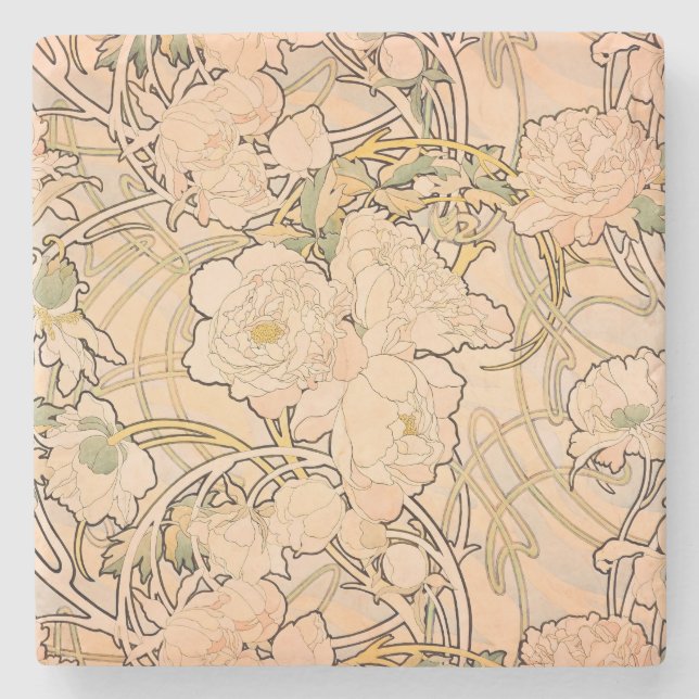 Klassiskt Art Nouveau-pionträdgårdsmönster av Much Stenunderlägg (Framsidan)