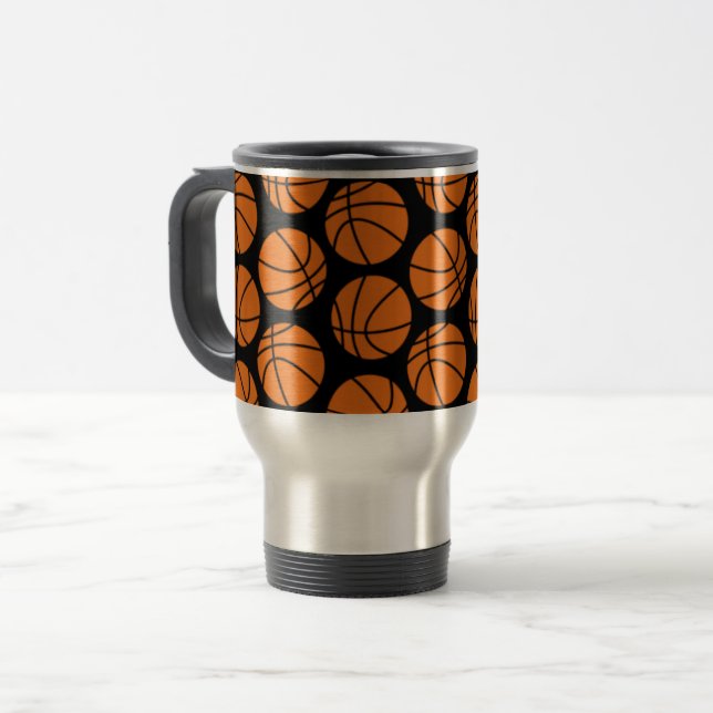 Klassiskt basketmönster på svart resemugg (Framsida vänster)