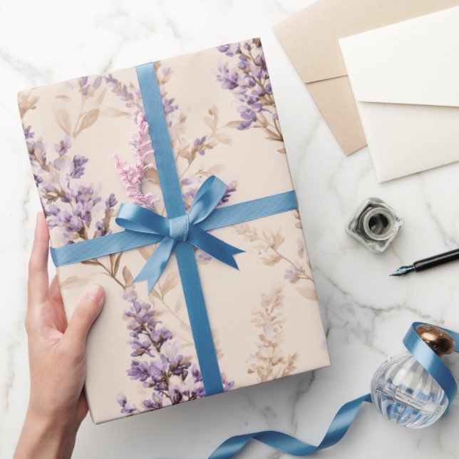 Klassiskt Beige Lavendel Blomster Vattenfärg Mönst Presentpapper (Gifting)
