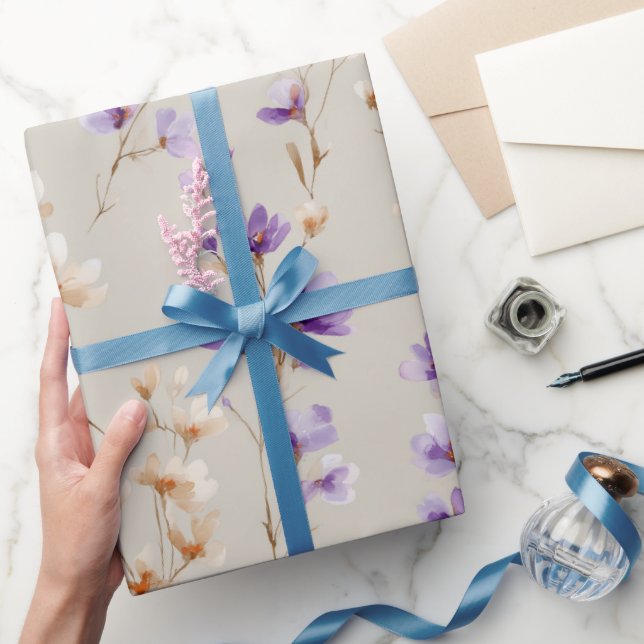 Klassiskt Beige Lavendel Blomster Vattenfärg Mönst Presentpapper (Gifting)